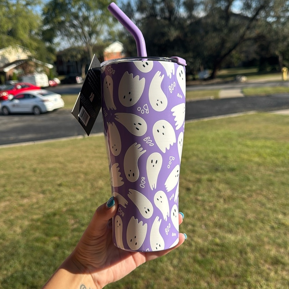 Purple Halloween Tumbler with White Ghosts. Brand New.